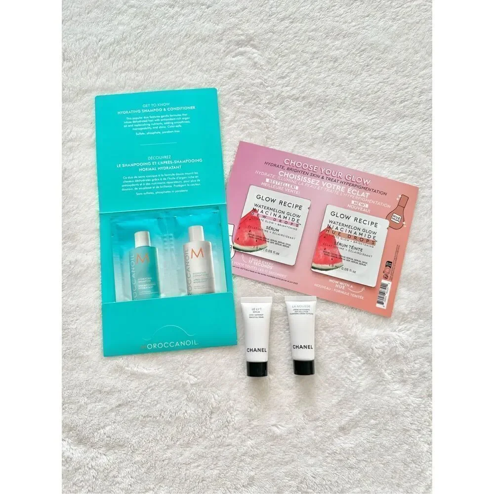 Chanel, Moroccan Oil, & Glow Recipe makeup bundle